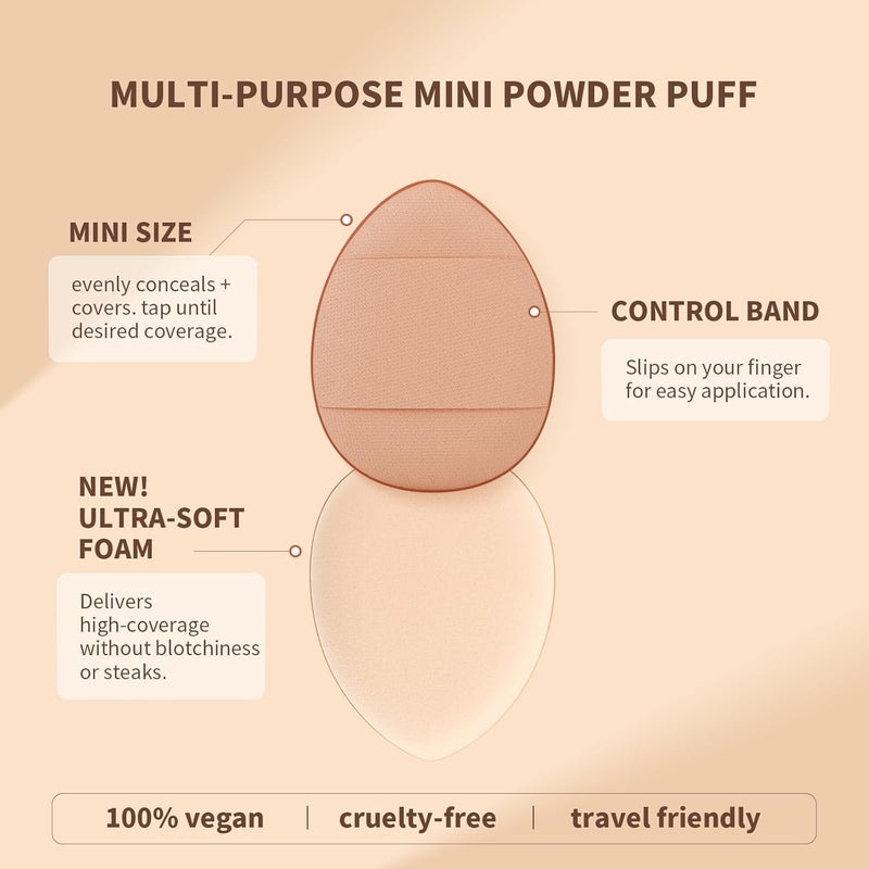 docolor Flat Foundation Brush for Liquid Makeup - 2Pcs Mini Powder Puff Set Premium Korean Makeup Brush for Blending, Cream Portable Finger Puffs Perfect for Under Eye Setting, Concealer - Image 2